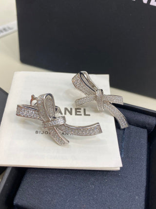 CHANEL Bellarienne Crystal Bow Stud Earrings