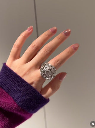 CHANEL Valerisse Silver Ornamental Statement Ring
