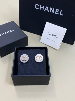 CHANEL Alveria Pearl Tone Signature Stud Earrings
