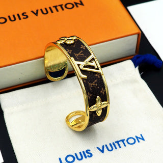 Louis Vuitton Floral Monogram Leather Cuff Bracelet