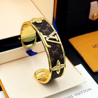 Louis Vuitton Floral Monogram Leather Cuff Bracelet