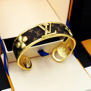 Louis Vuitton Floral Monogram Leather Cuff Bracelet