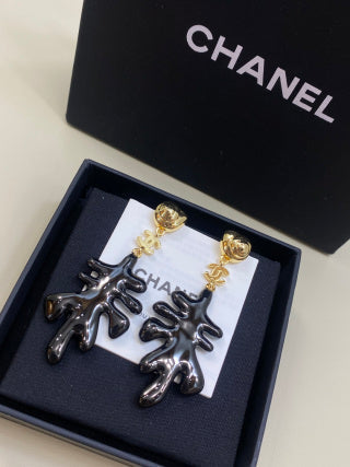 CHANEL Calypso Coral Branch Drop Stud Earrings