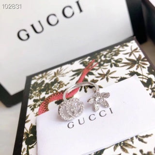 Gucci Interlocking G Floral Crystal Open Ring