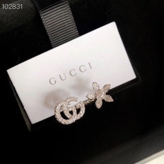 Gucci Interlocking G Floral Crystal Open Ring