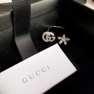 Gucci Interlocking G Floral Crystal Open Ring