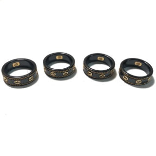 Gucci Interlocking G Black Enamel Signet Band Ring
