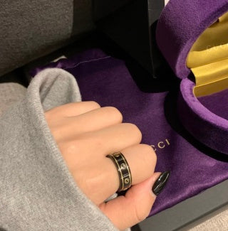 Gucci Interlocking G Black Enamel Signet Band Ring