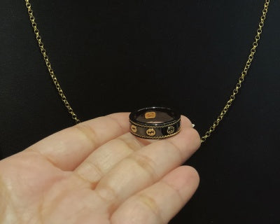 Gucci Interlocking G Black Enamel Signet Band Ring