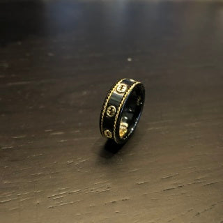 Gucci Interlocking G Black Enamel Signet Band Ring