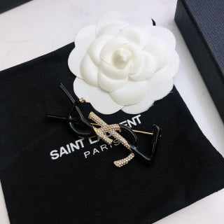 YSL Crystal Contrast Monogram Brooch