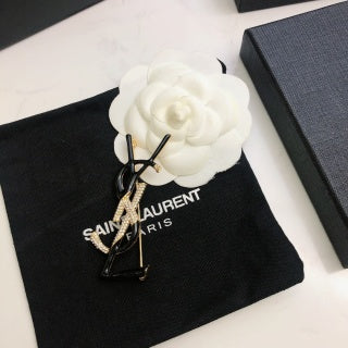 YSL Crystal Contrast Monogram Brooch