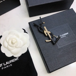 YSL Crystal Contrast Monogram Brooch