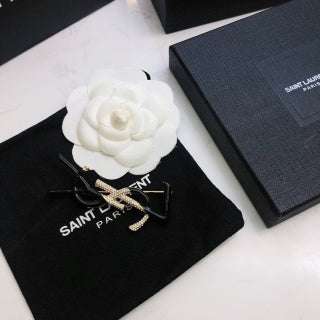 YSL Crystal Contrast Monogram Brooch