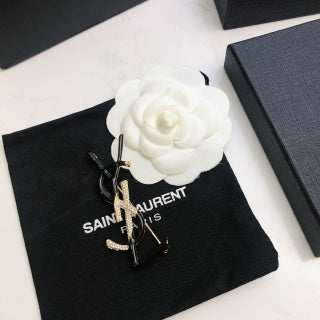 YSL Crystal Contrast Monogram Brooch