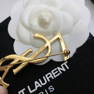 YSL Crystal Contrast Monogram Brooch