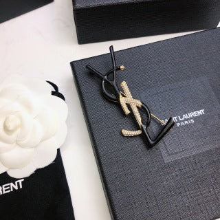 YSL Crystal Contrast Monogram Brooch