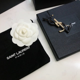 YSL Crystal Contrast Monogram Brooch