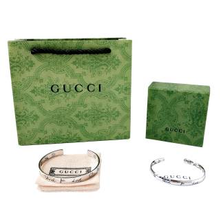 Gucci GG Engraved Open Cuff Silver Bracelet