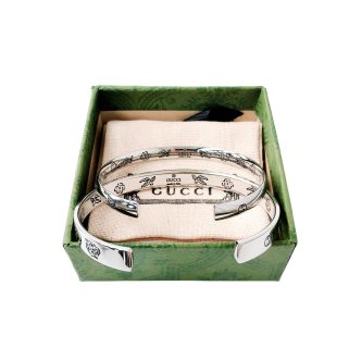 Gucci GG Engraved Open Cuff Silver Bracelet