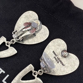 YSL Pavé Heart Monogram Drop Clip-On Earrings