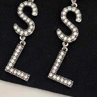 YSL Pavé Heart Monogram Drop Clip-On Earrings