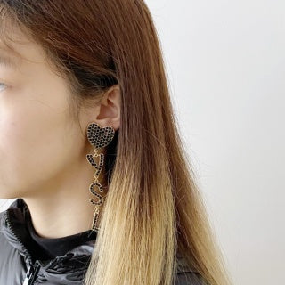 YSL Pavé Heart Monogram Drop Clip-On Earrings
