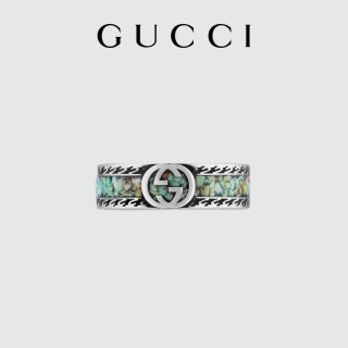 Gucci Interlocking G Green Texture Engraved Band Ring
