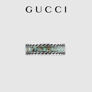 Gucci Interlocking G Green Texture Engraved Band Ring