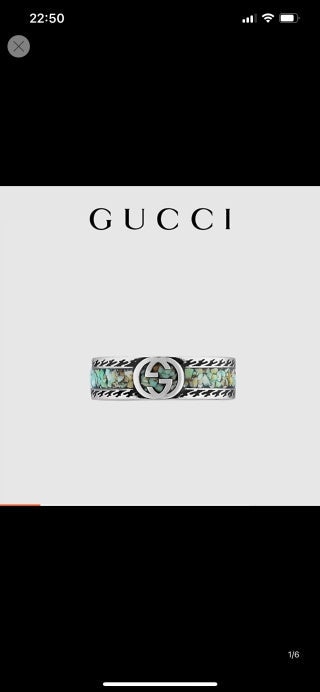 Gucci Interlocking G Green Texture Engraved Band Ring