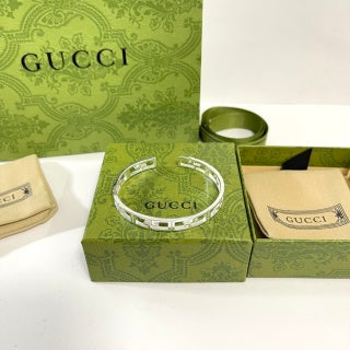 Gucci GG Interlocking Open Cuff Silver Bracelet