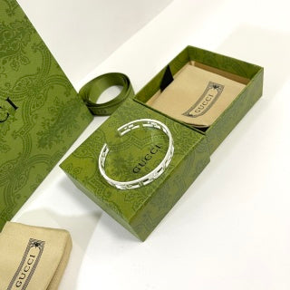 Gucci GG Interlocking Open Cuff Silver Bracelet