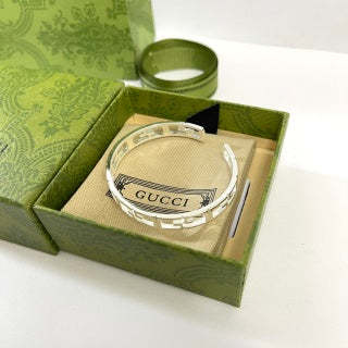 Gucci GG Interlocking Open Cuff Silver Bracelet
