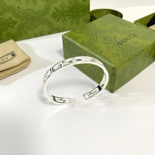 Gucci GG Interlocking Open Cuff Silver Bracelet