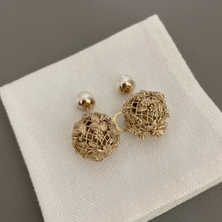Dior Lacework Pearl Medallion Stud Earrings