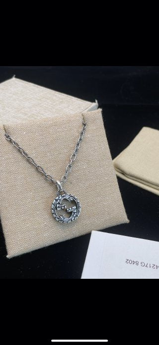 Gucci Interlocking G Crystal Circle Pendant Necklace