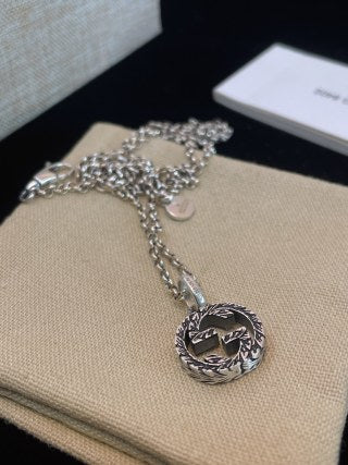 Gucci Interlocking G Crystal Circle Pendant Necklace