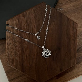 Gucci GG Floral Medallion Silver Pendant Chain Necklace