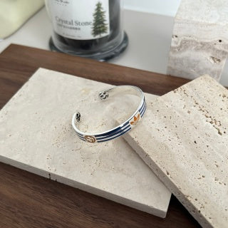 Gucci GG Enamel Stripe Open Cuff Silver Bracelet