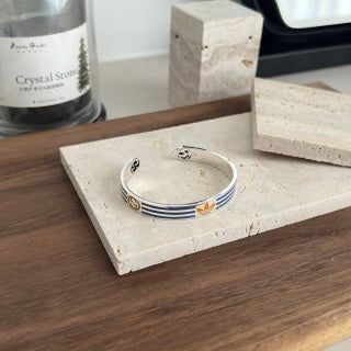 Gucci GG Enamel Stripe Open Cuff Silver Bracelet