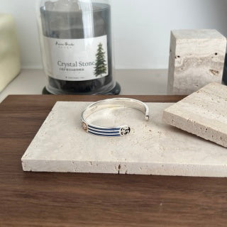 Gucci GG Enamel Stripe Open Cuff Silver Bracelet