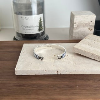 Gucci GG Enamel Stripe Open Cuff Silver Bracelet