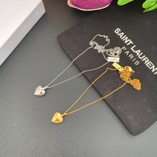 YSL Heart Charm Layered Chain Necklace