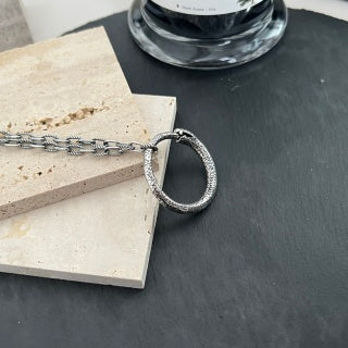 Gucci GG Oval Pendant Silver Long Chain Necklace