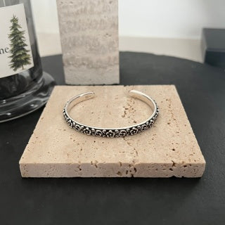 Gucci GG Vintage Engraved Open Cuff Silver Bracelet