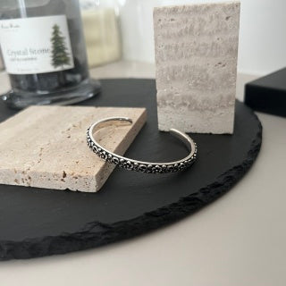 Gucci GG Vintage Engraved Open Cuff Silver Bracelet