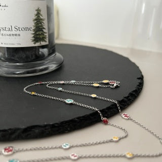 Gucci GG Color Bead Station Silver Chain Necklace
