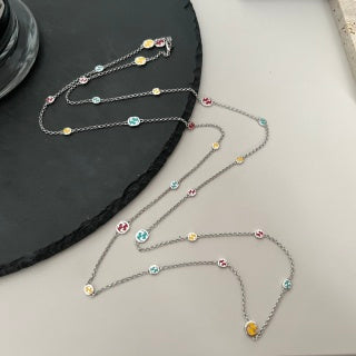 Gucci GG Color Bead Station Silver Chain Necklace