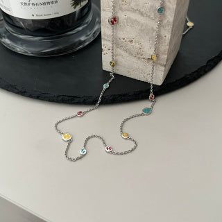 Gucci GG Color Bead Station Silver Chain Necklace
