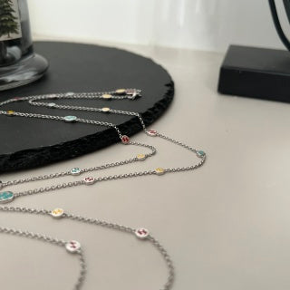Gucci GG Color Bead Station Silver Chain Necklace